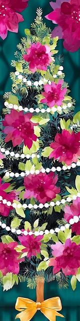 Free printable Christmas bookmarks of a Christmas tree with pearl garland